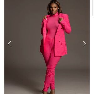 Irregular Exposure Pink blazer jogger suit set